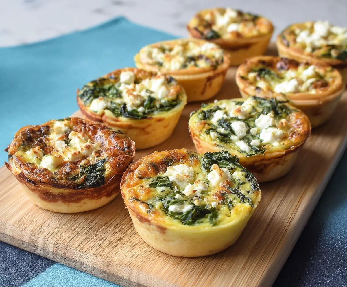 Delicious Spinach Feta Mini Quiches served on a plate, perfect for brunch or snacks.