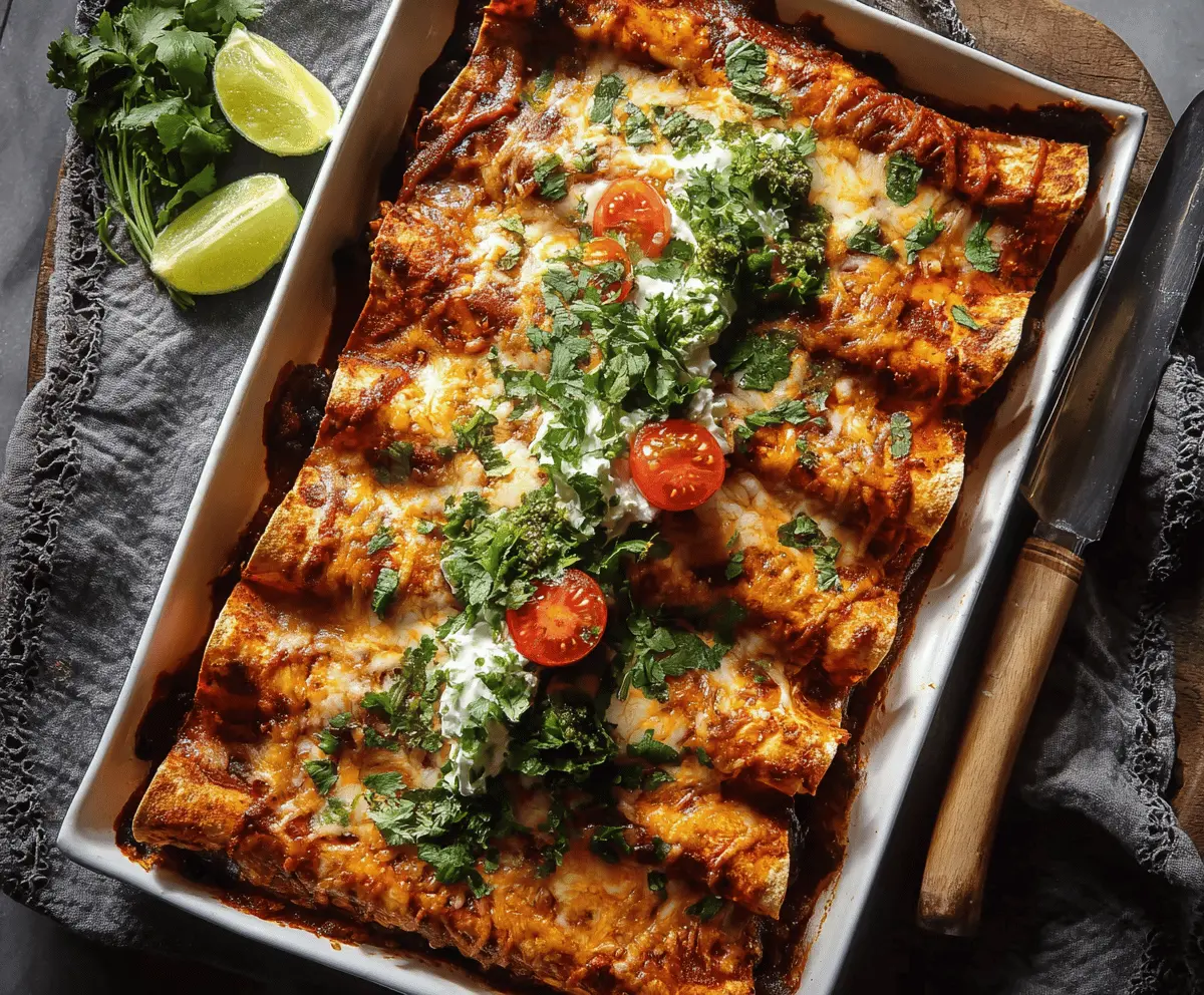 Delicious sweet potato and black bean enchiladas served with a flavorful sauce and fresh toppings.
