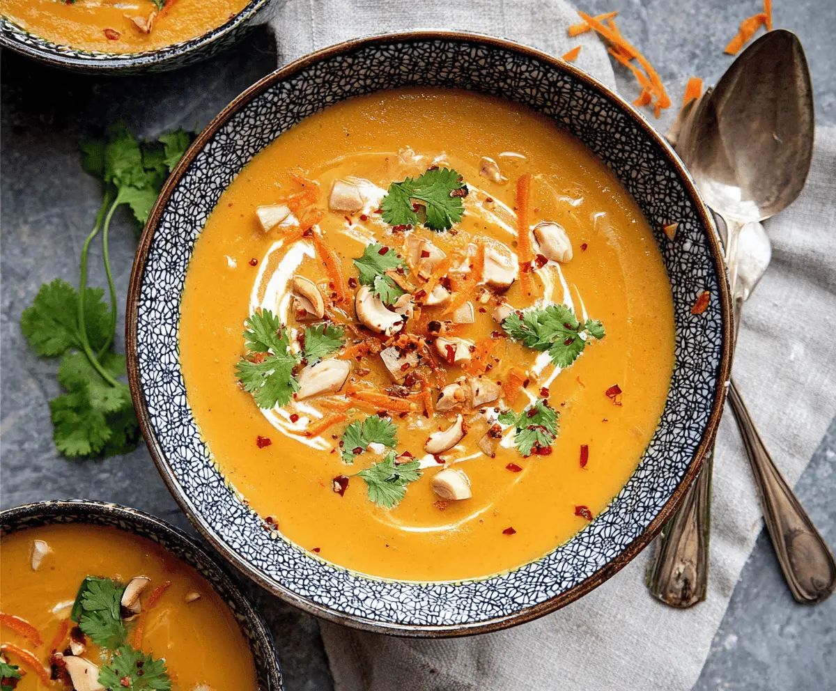 Warm and comforting sweet potato and carrot curry soup in a bowl, perfect for a nutritious meal.