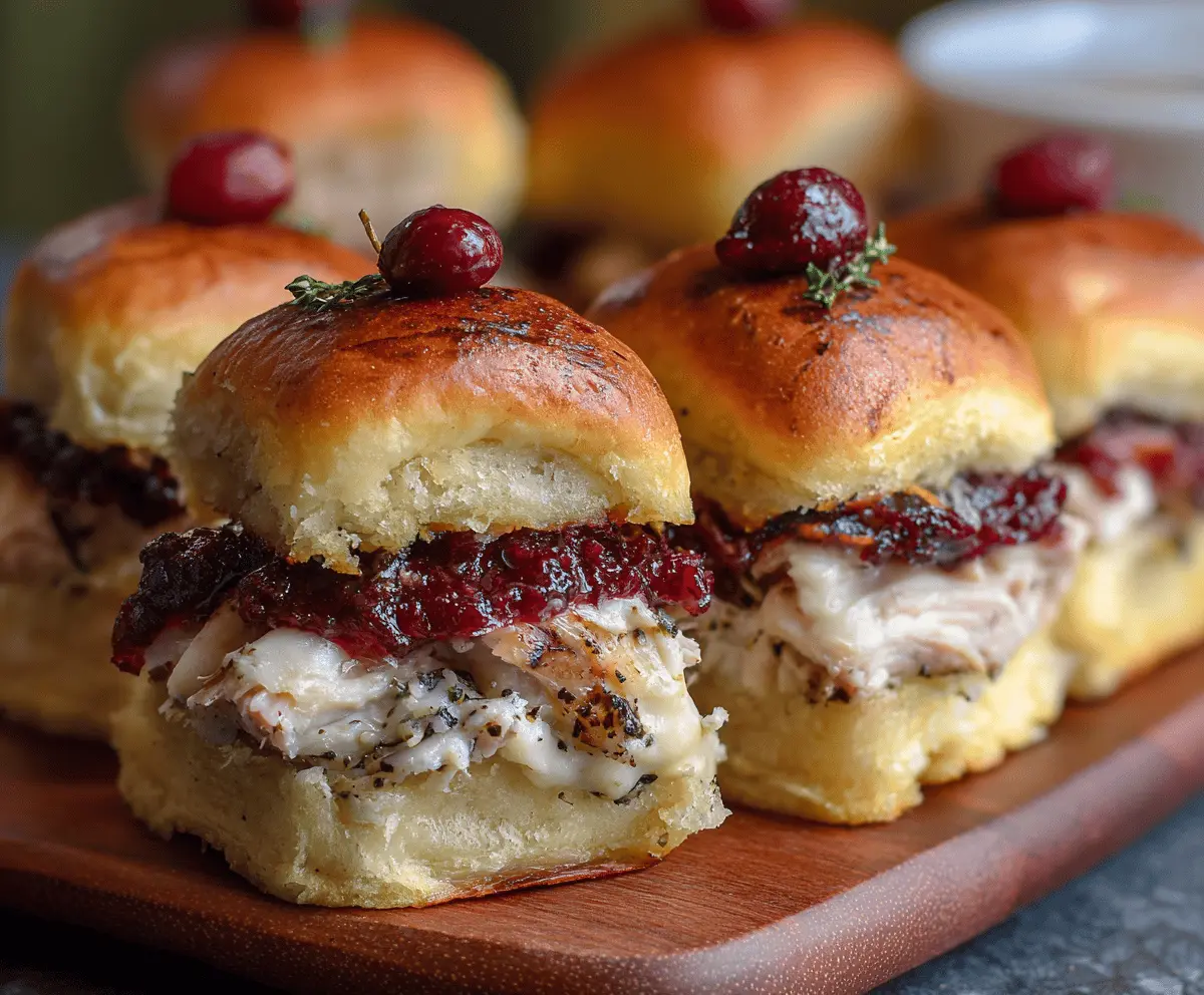 Delicious turkey cranberry sliders with fresh buns and festive ingredients for a holiday appetizer