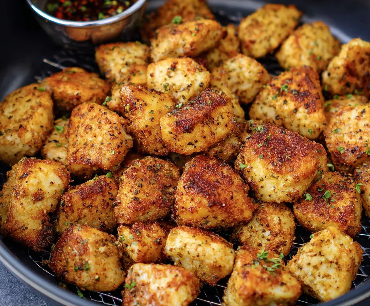 Crispy Air Fryer Chicken Bites served with a side of fresh vegetables.