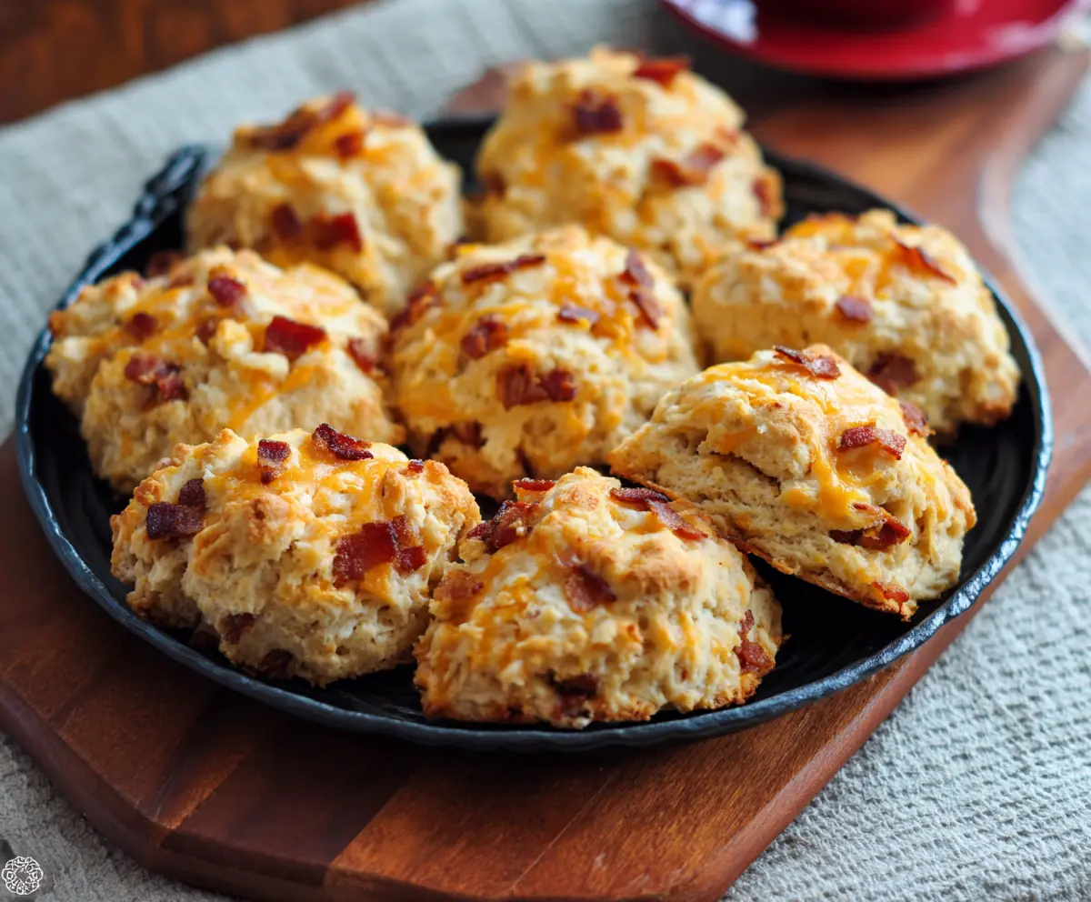 Golden Apple Cheddar Bacon Scones fresh out of the oven, showcasing a crispy crust and savory filling.