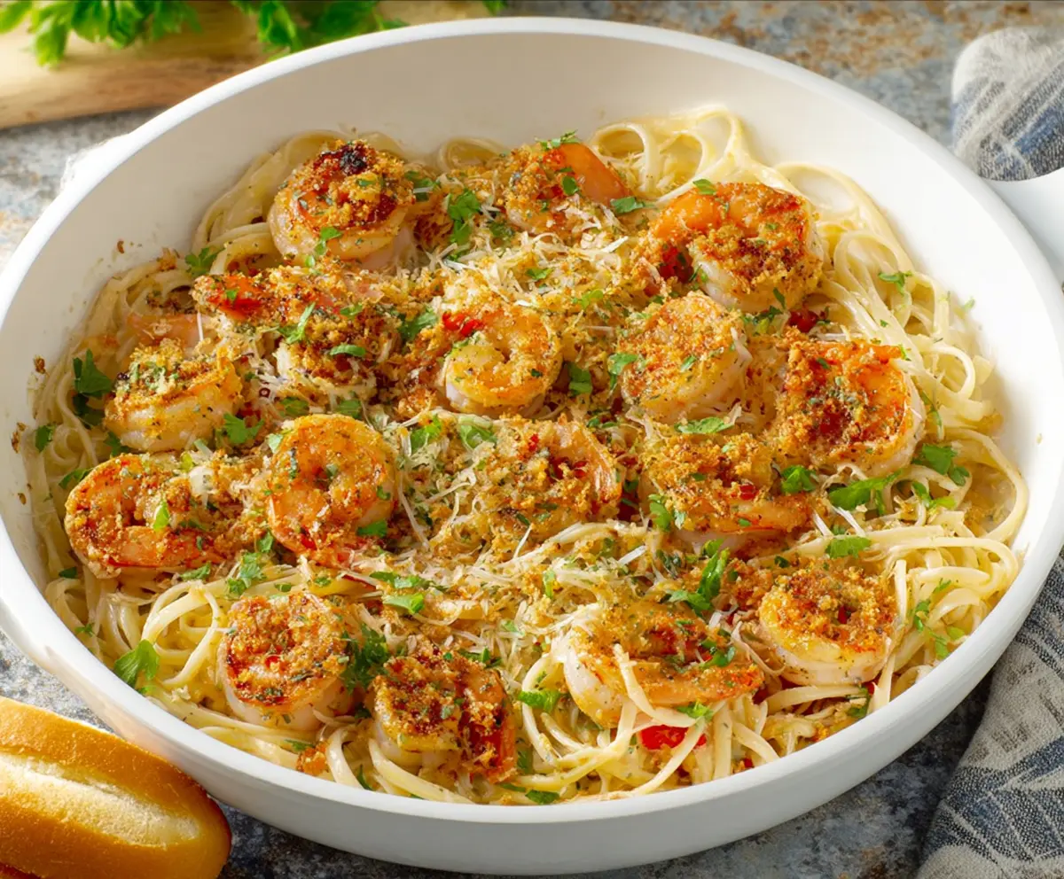 Delicious Cheesecake Factory Shrimp Scampi Linguine with tender shrimp and perfectly cooked pasta in a flavorful garlic sauce