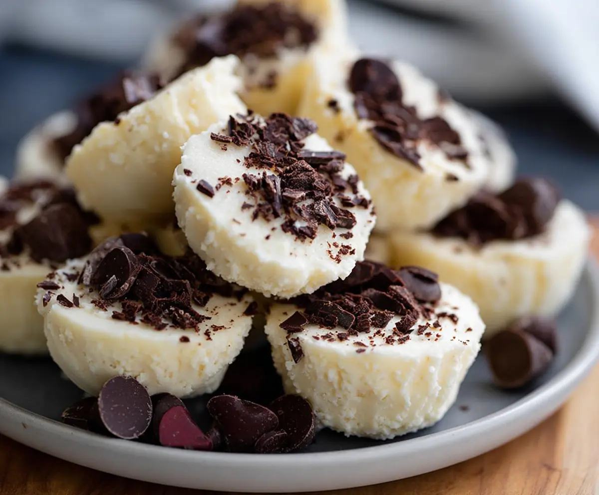 Delicious cheesecake fat bombs on a plate, perfect for keto dieting and low-carb snacks.