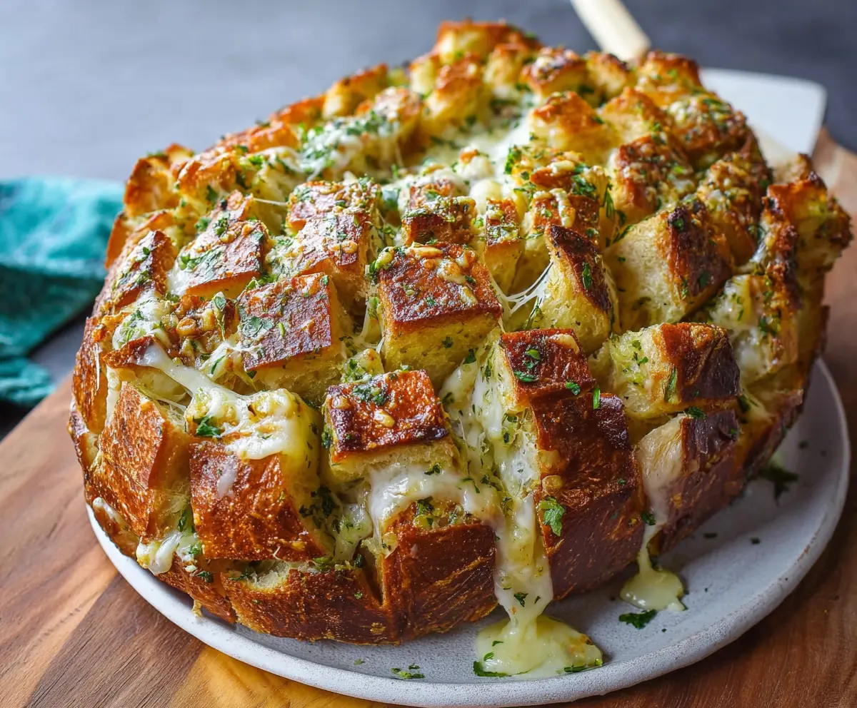 Delicious cheesy pull apart garlic bread served fresh and hot