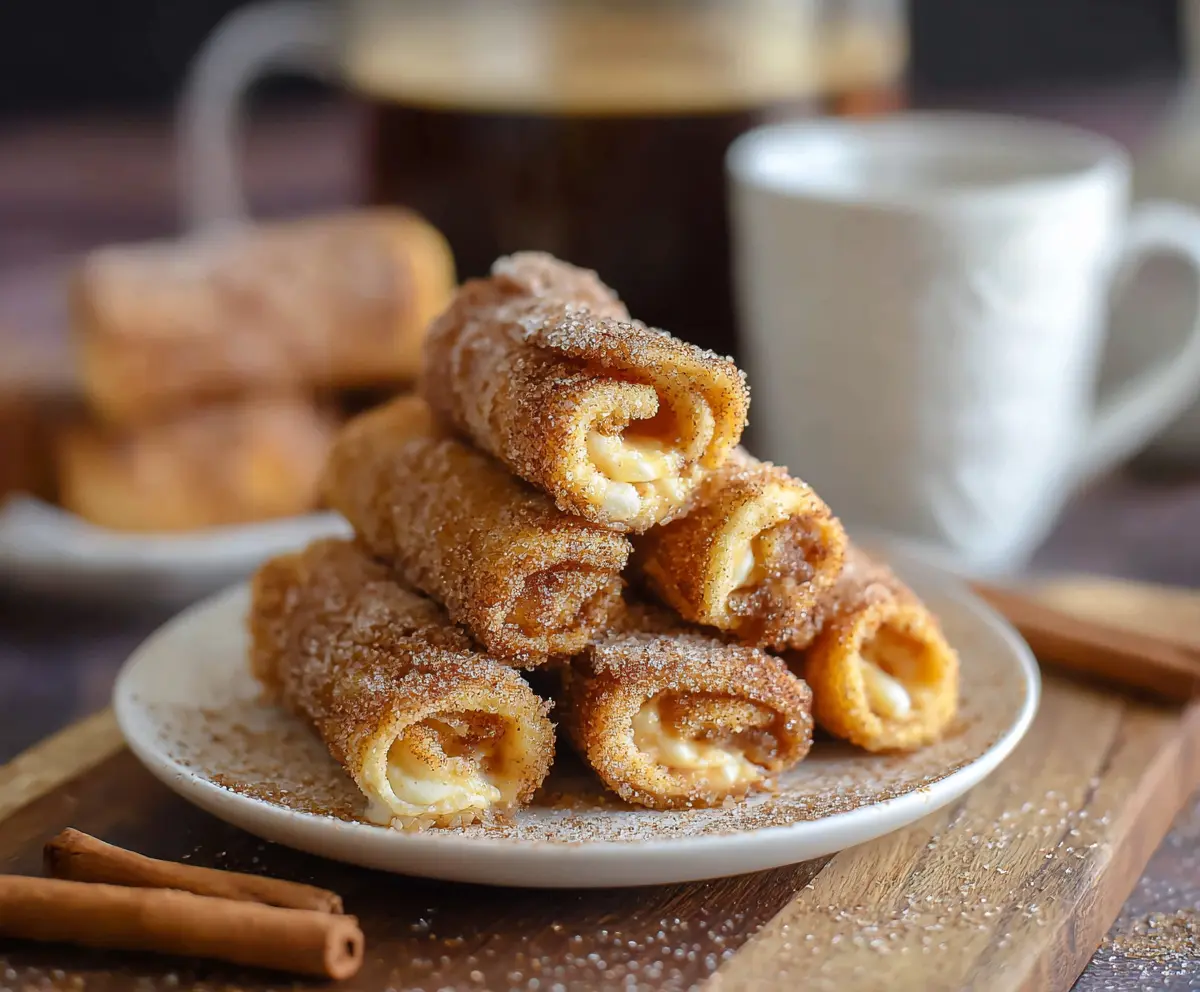 Delicious cinnamon cream cheese roll ups garnished with a sprinkle of cinnamon for a sweet breakfast treat.
