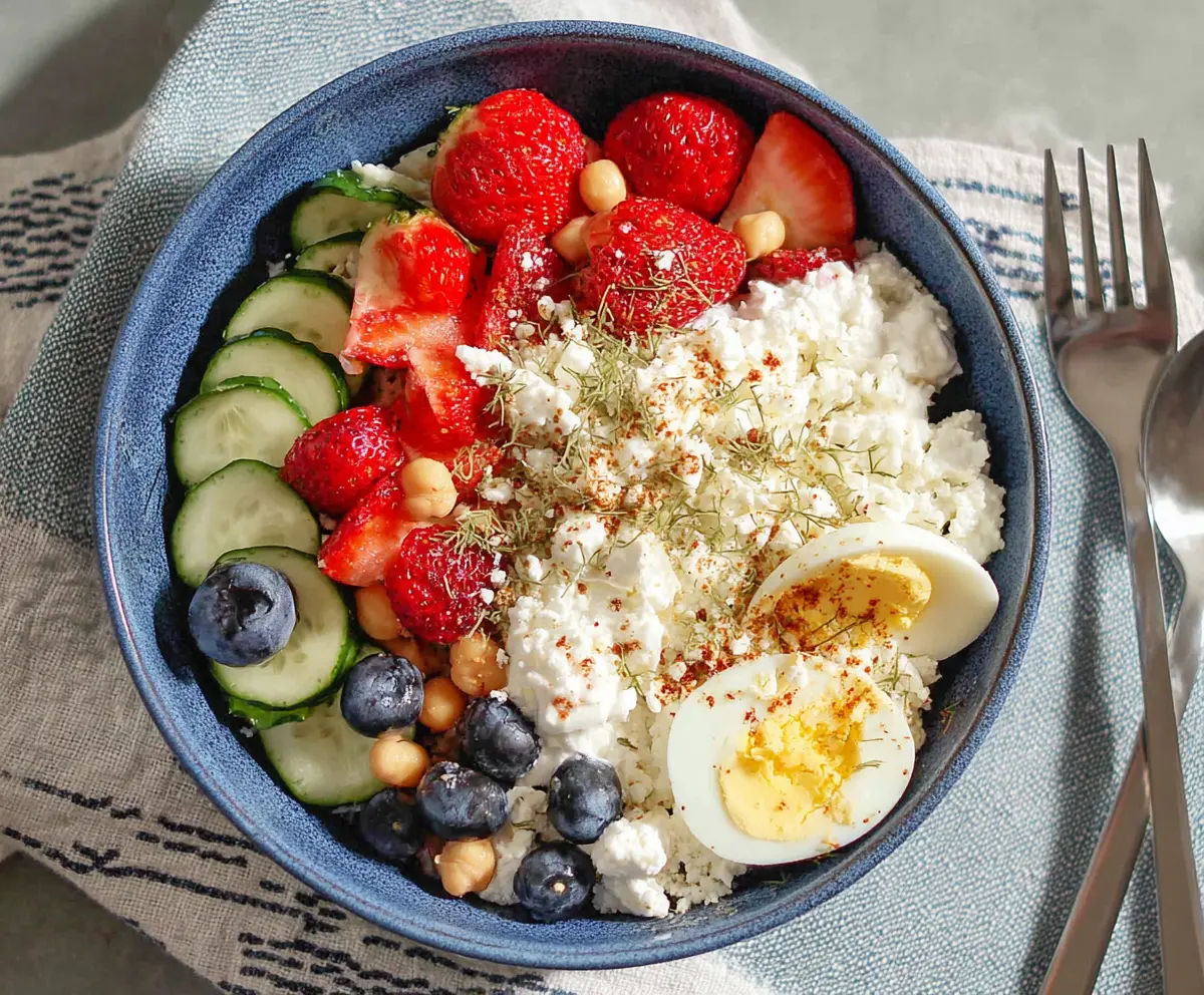 Healthy Cottage Cheese Protein Bowl topped with fresh berries and nuts, ideal for weight loss and muscle gain.