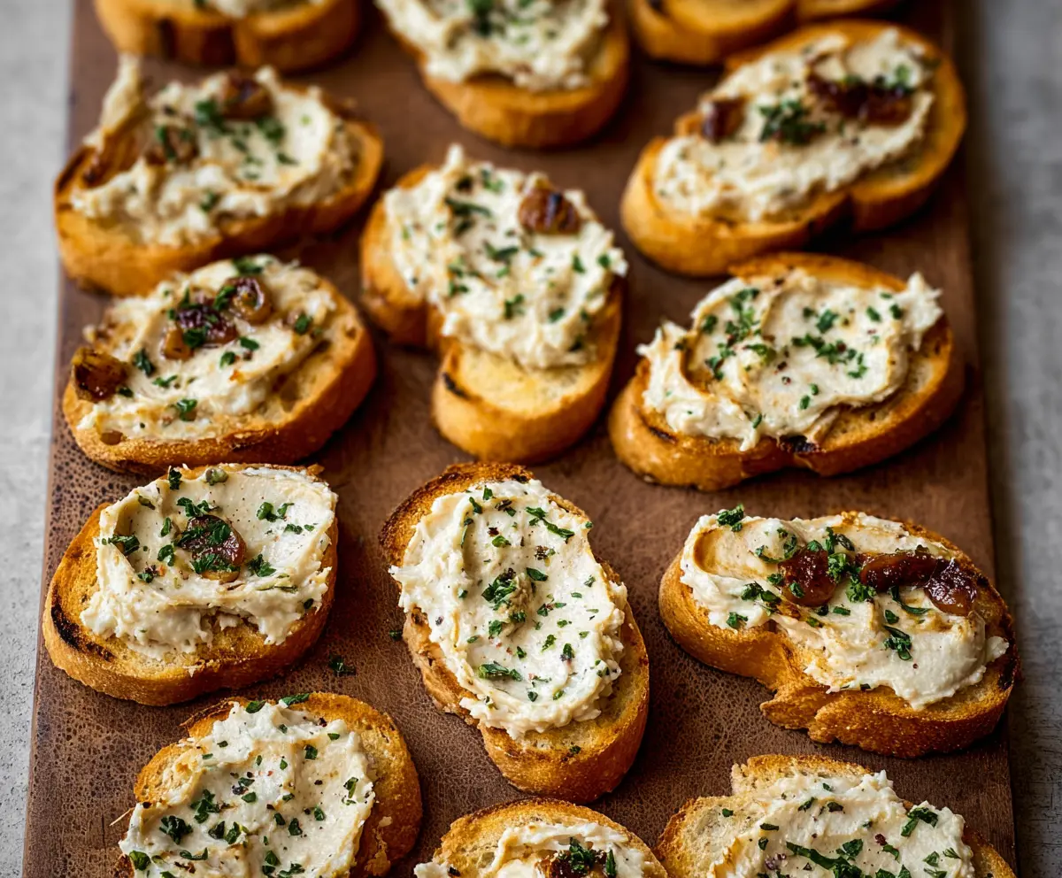 Delicious crostini topped with creamy white bean spread and fresh herbs, perfect for appetizers.
