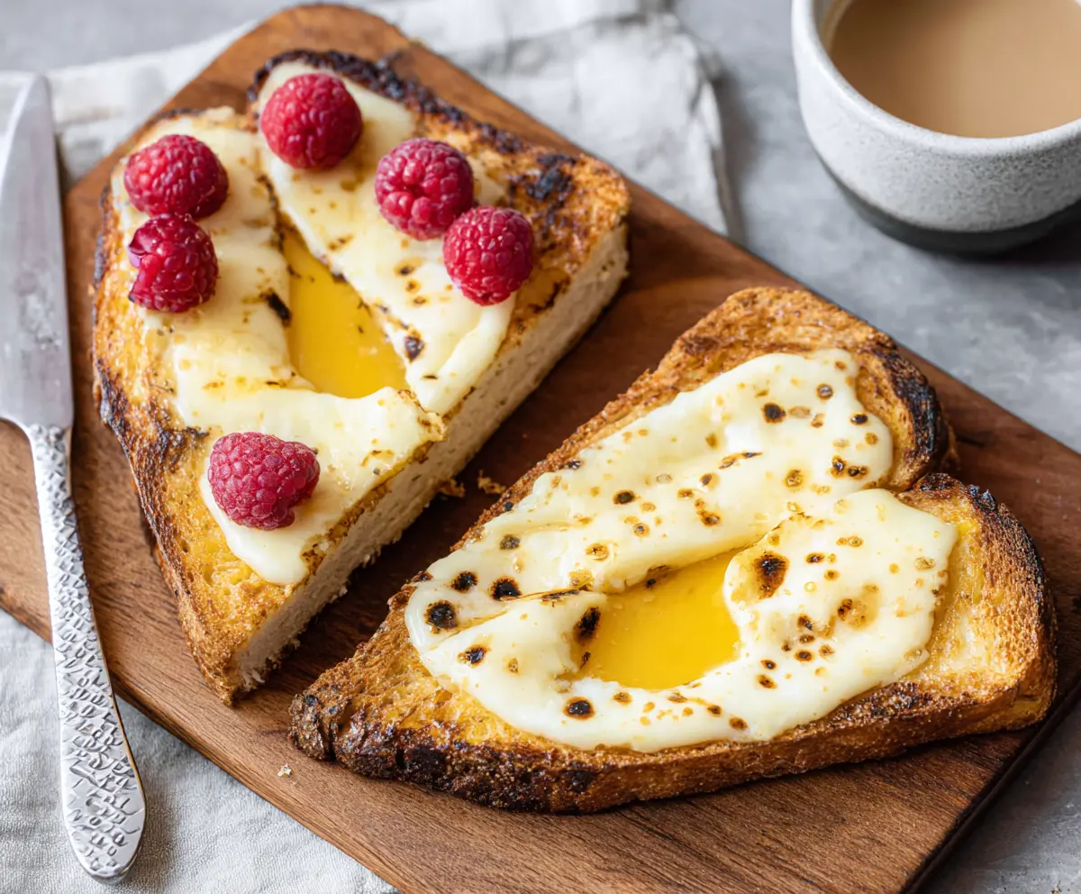 Delicious custard yogurt toast topped with fresh fruits and honey