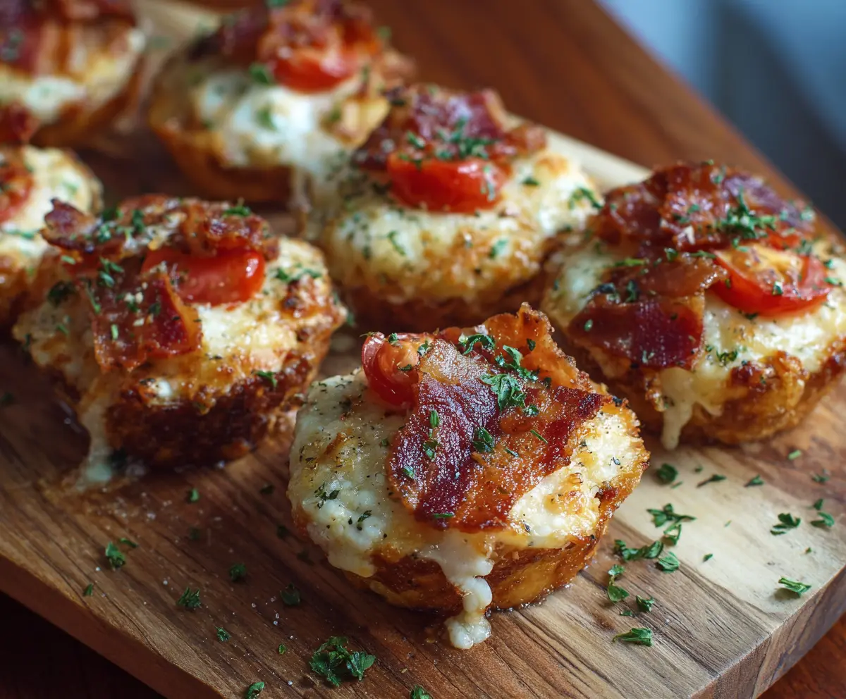 Delicious Kentucky Hot Brown Bites featuring turkey, bacon, and creamy cheese sauce served as appetizer.