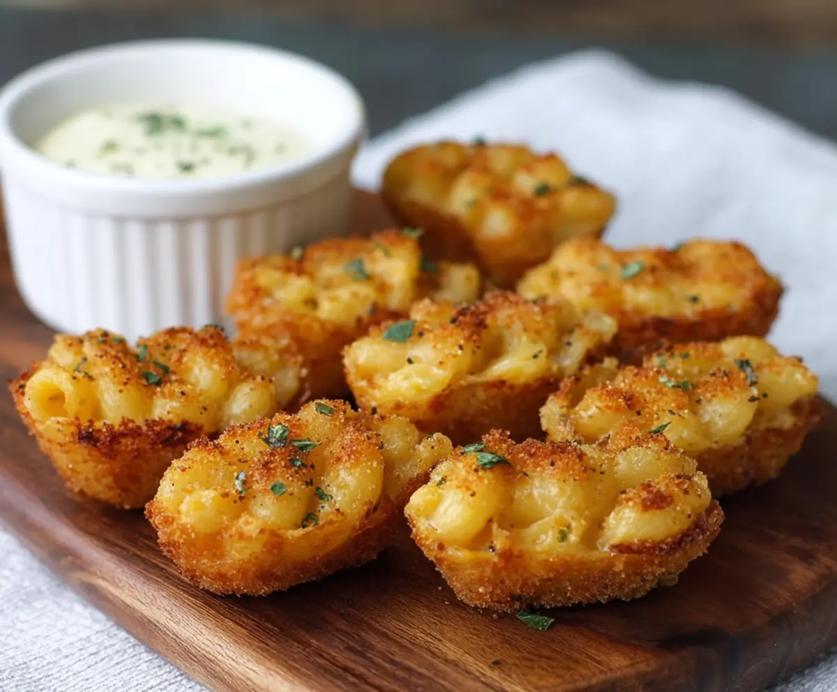 Crispy smoked gouda mac and cheese bites served on a plate