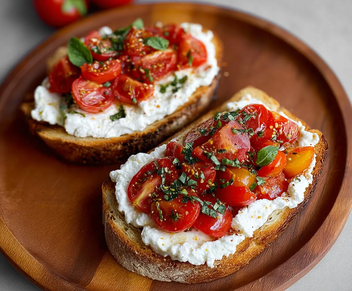 Delicious tomato and cottage cheese toast on whole grain bread, perfect for a healthy breakfast.