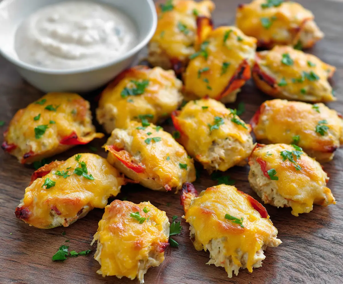Delicious Tuna Melt Poppers with melted cheese and flaky tuna filling, perfect for snacks or parties.