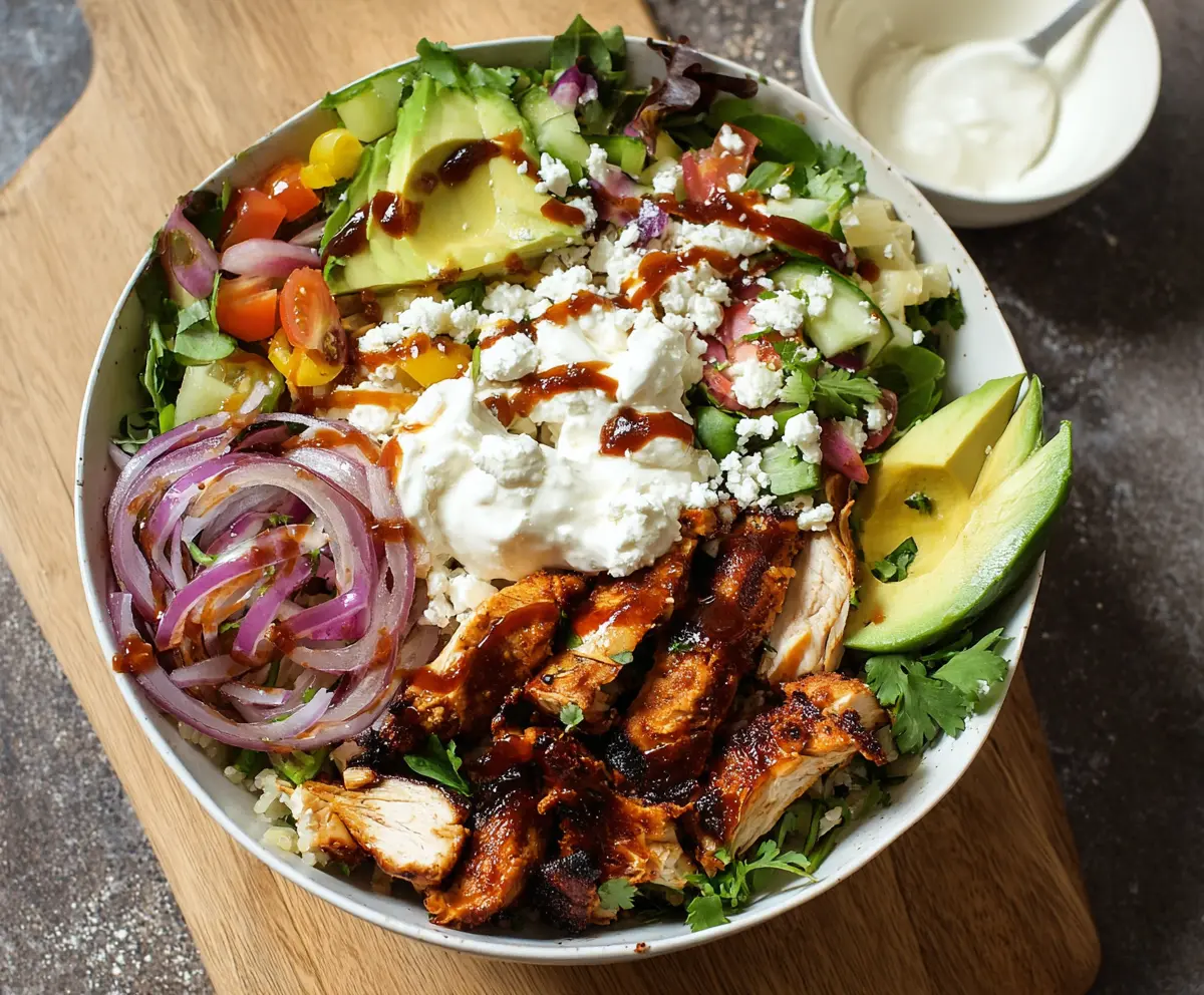 Delicious BBQ Chicken Cottage Cheese Bowl with grilled chicken, fresh vegetables, and creamy cottage cheese.