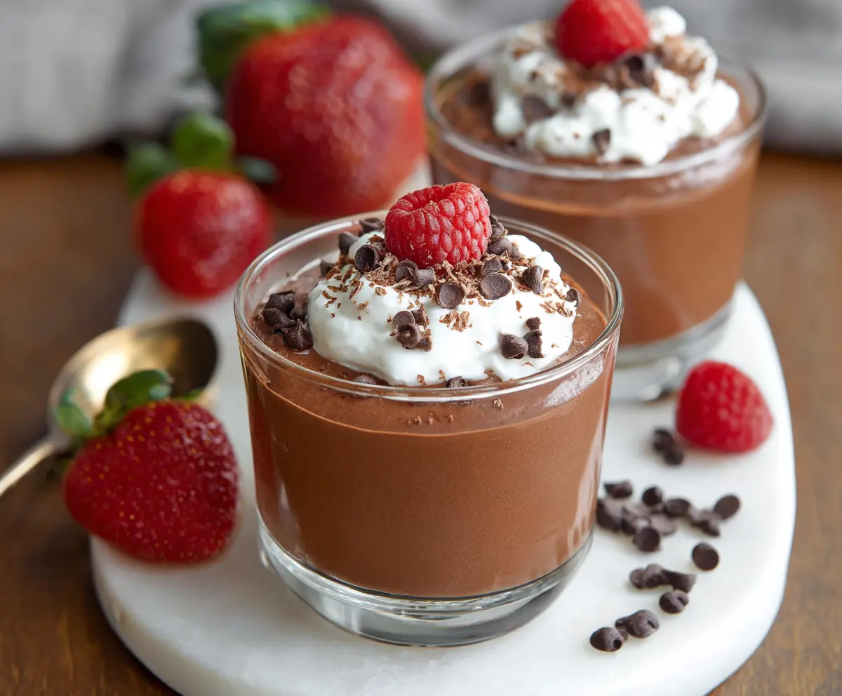 Delicious cottage cheese chocolate mousse dessert in a glass bowl, perfect for healthy treats
