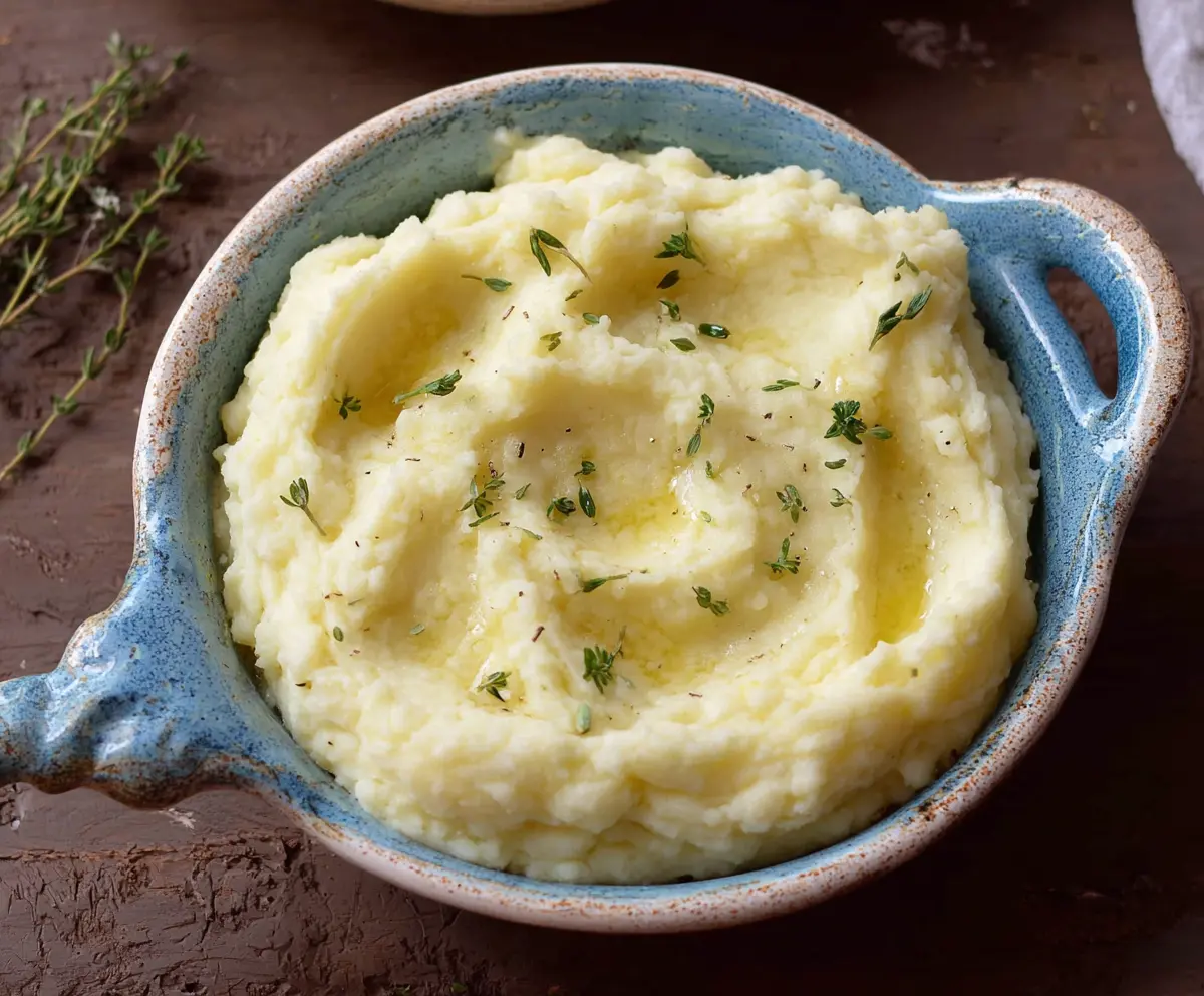 Creamy cottage cheese mashed potatoes served as a healthy side dish