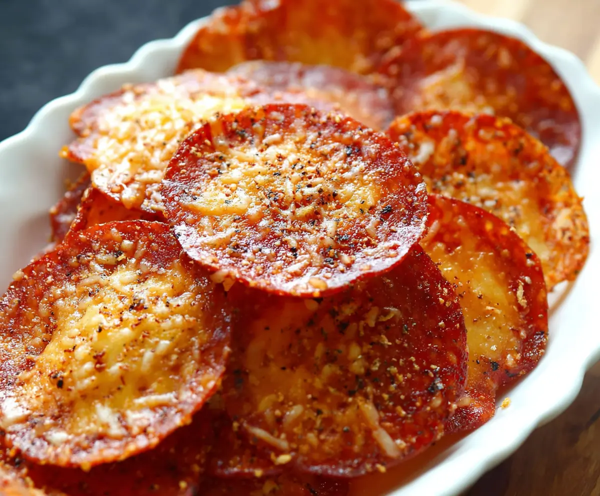 Delicious pepperoni and cheese chips served as a crispy snack or appetizer.