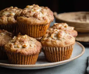 Delicious homemade sourdough banana muffins with ripe bananas and toasted edges.