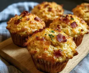 Delicious sourdough discard bacon and cheddar breakfast muffins on a plate