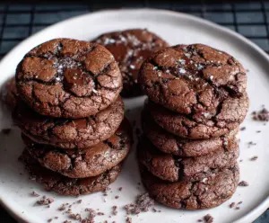 Delicious sourdough discard chocolate brownie cookies fresh out of the oven.