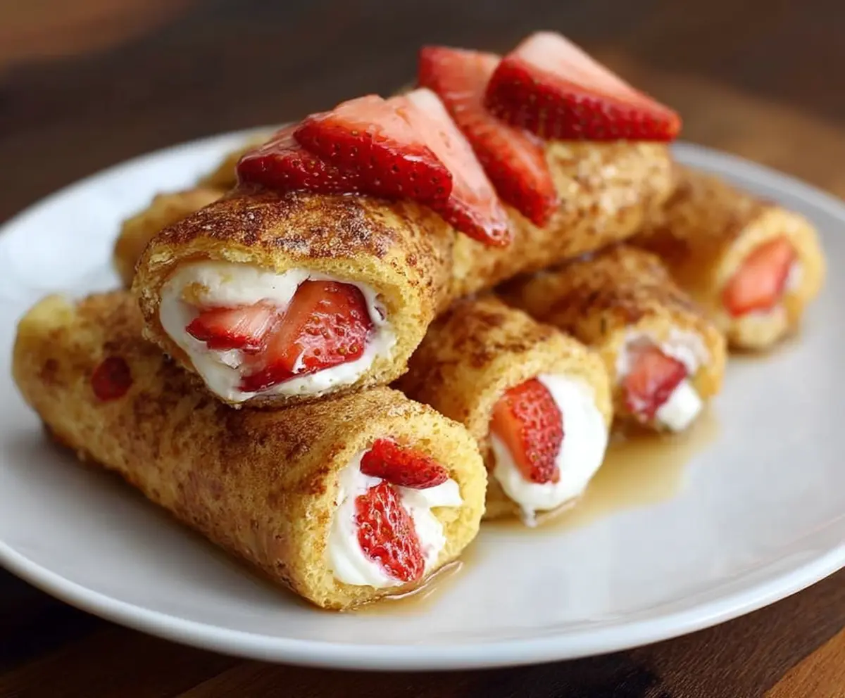 Delicious strawberry cream cheese roll ups garnished with fresh strawberries and mint.