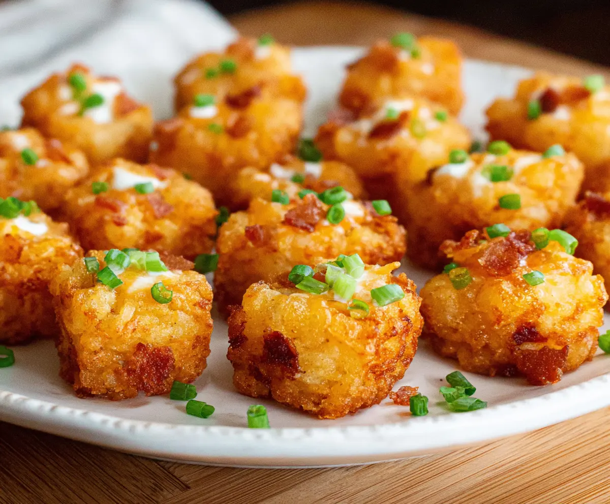 Delicious crispy Tater Tot Bites served with dipping sauce, perfect appetizer for parties