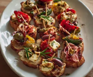 Delicious Antipasto Bites with cured meats, cheeses, and vegetables on a platter