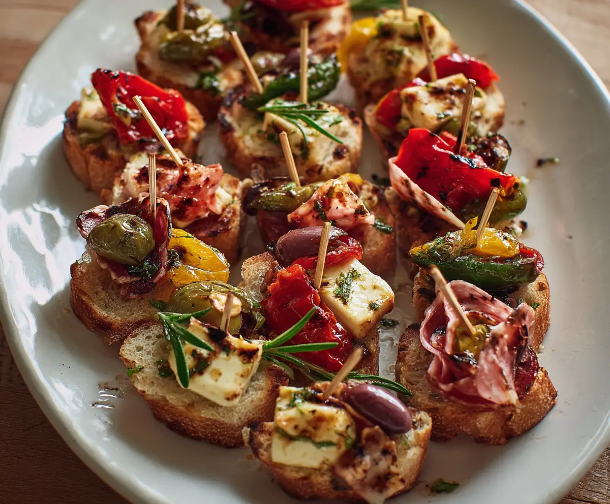 Delicious Antipasto Bites with cured meats, cheeses, and vegetables on a platter