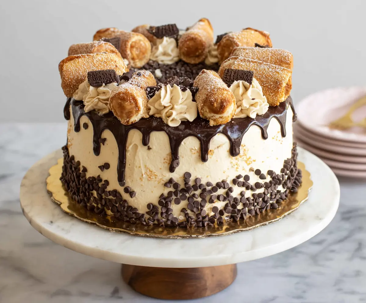 Delicious cannoli cake featuring creamy mascarpone filling and crispy cannoli shells, perfect for dessert lovers.