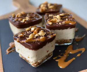 Delicious Cottage Cheese and Peanut Butter Snickers snack with creamy textures and peanut crunch.