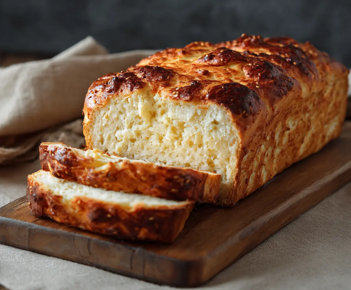 Homemade cottage cheese bread fresh out of the oven, golden brown and delicious.
