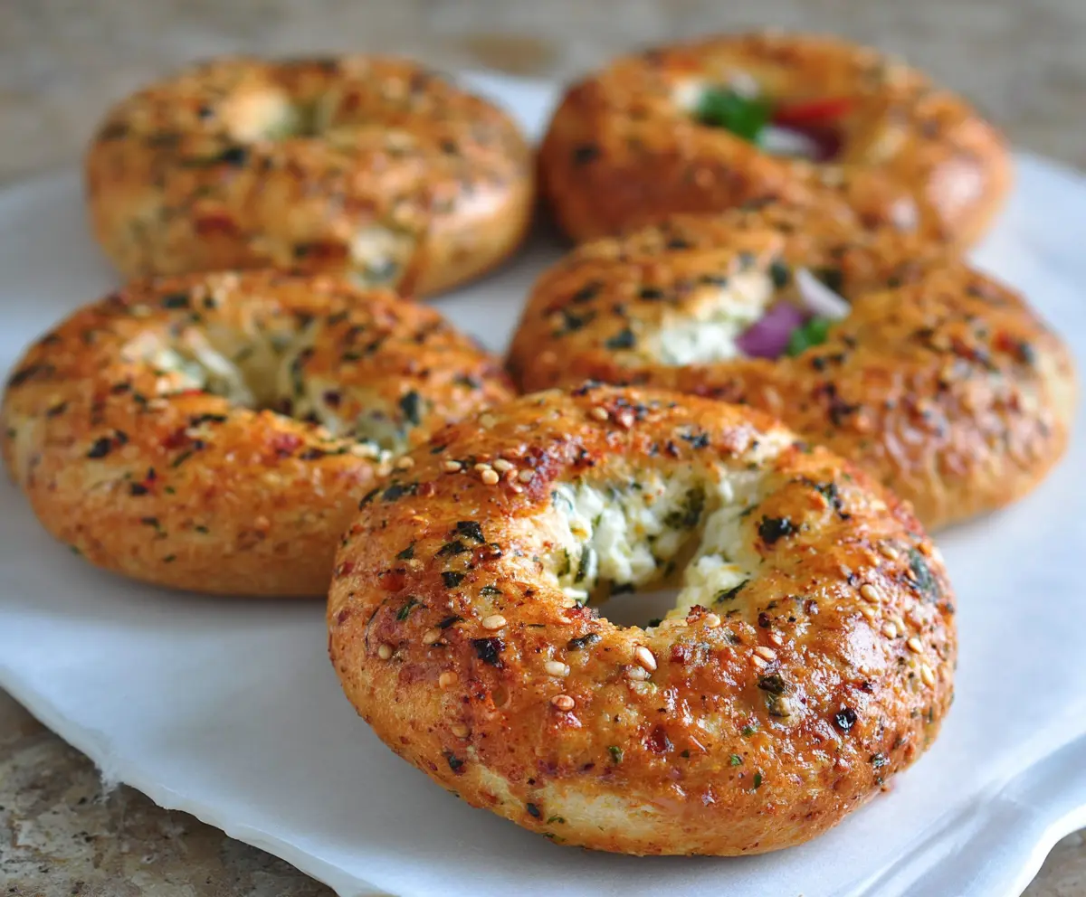 Delicious cottage cheese and veggie bagels topped with fresh vegetables for a nutritious snack