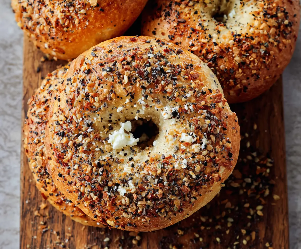 Delicious fluffy cottage cheese almond flour bagel on a wooden surface