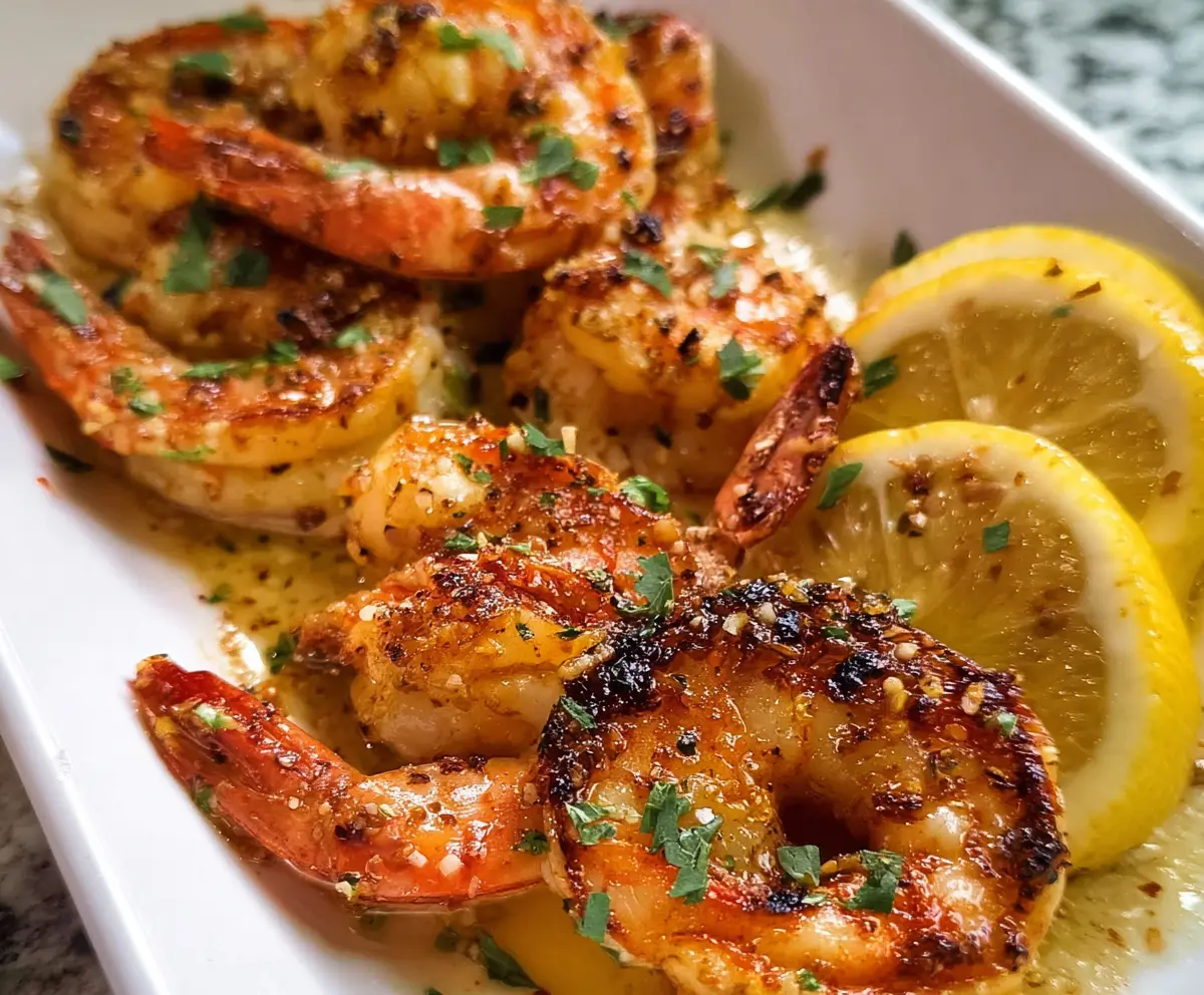 Delicious grilled lemon garlic shrimp served on a plate, perfect for seafood lovers.