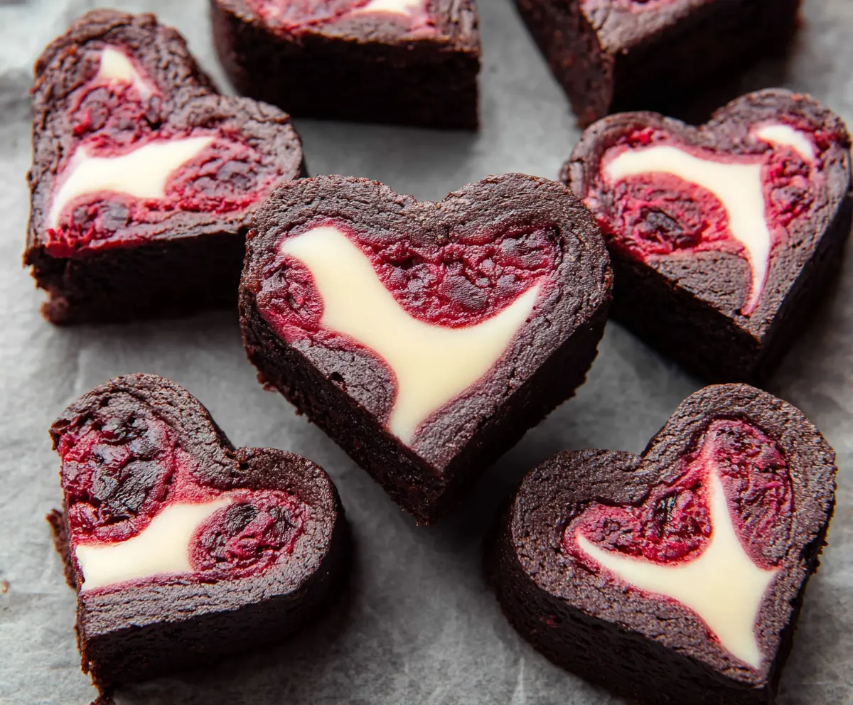 Delicious heart-shaped chocolate brownies on a plate, perfect for Valentine's Day dessert.
