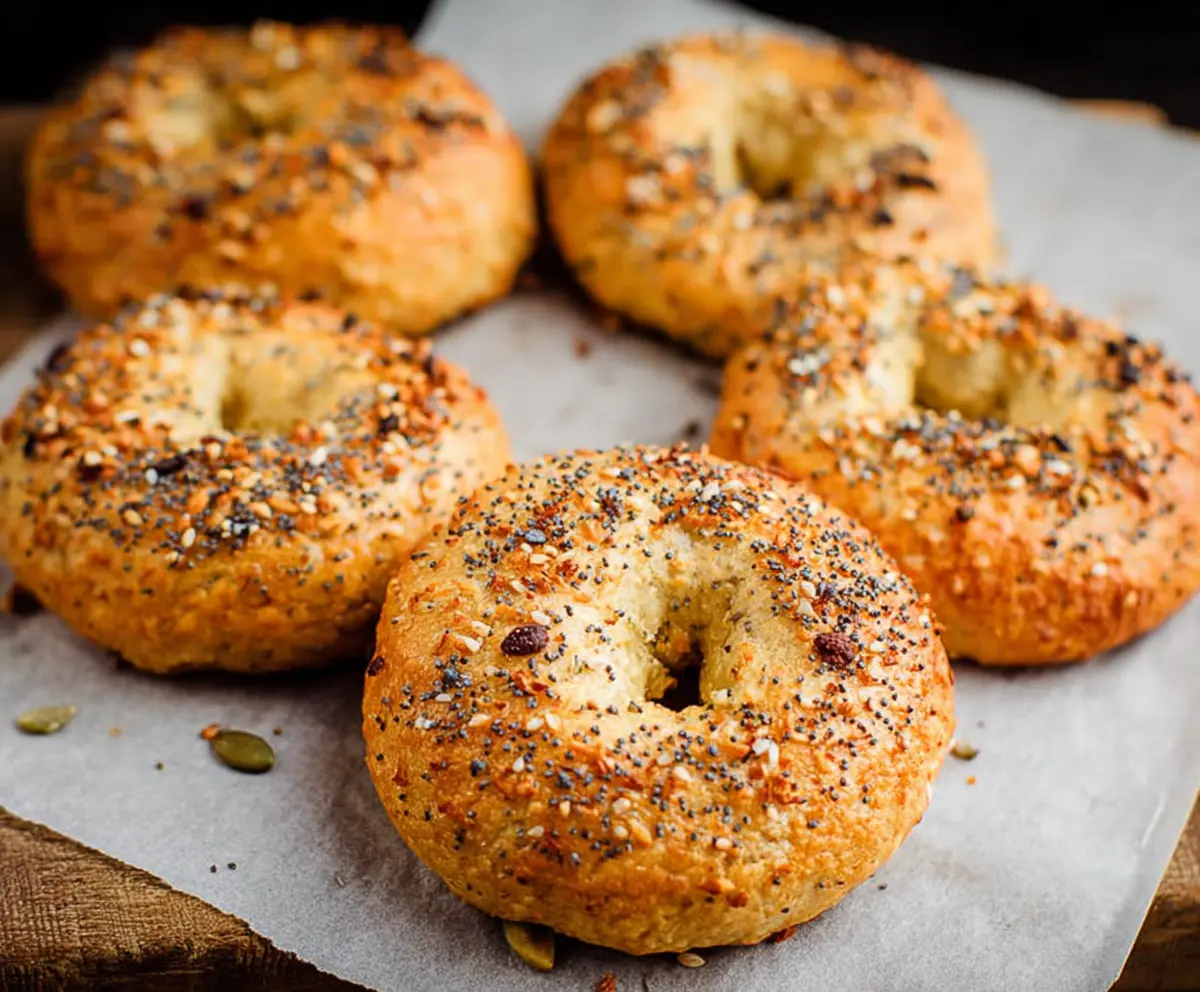 Delicious homemade keto bagels with a golden crust and soft interior, perfect for low-carb breakfast.