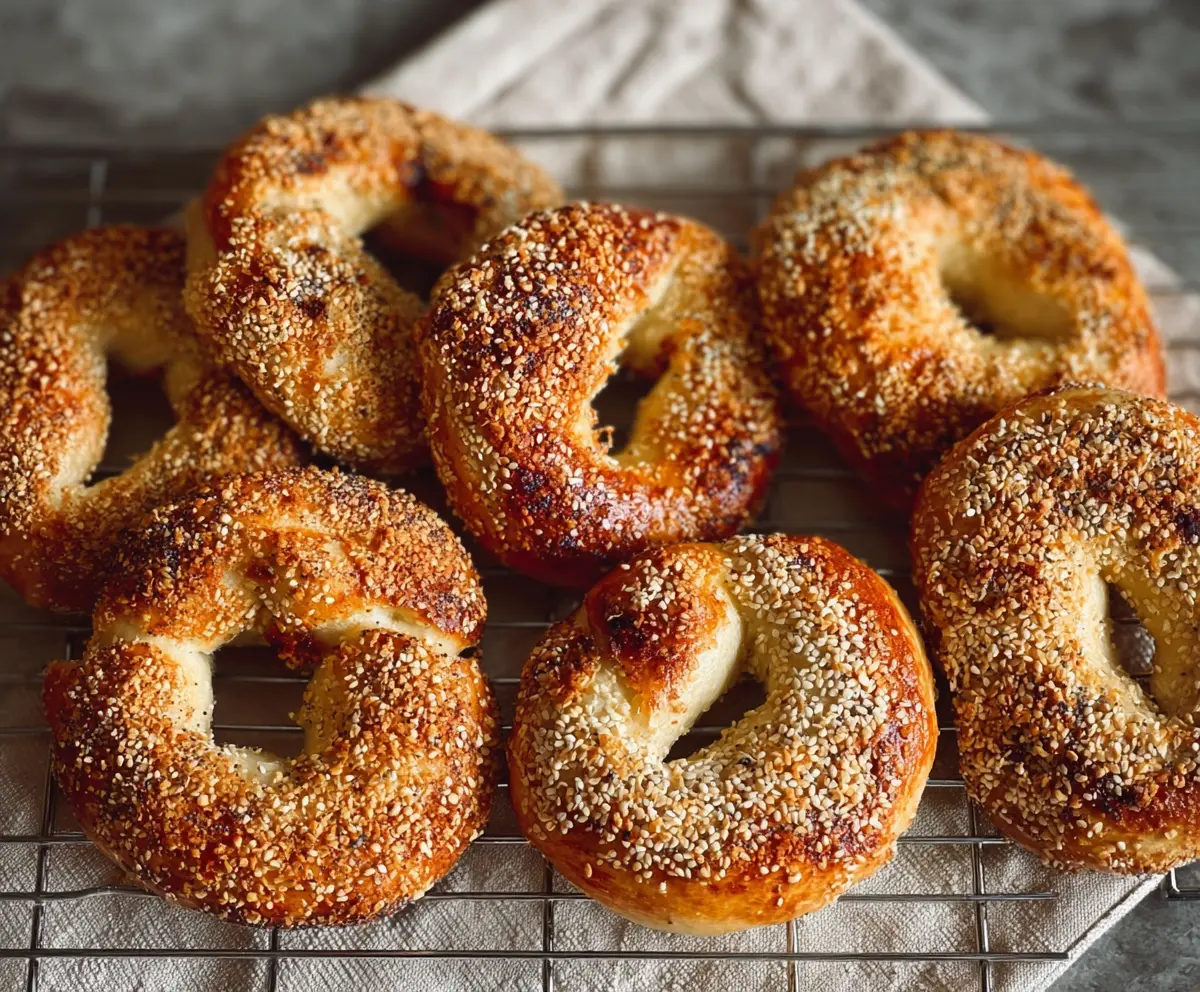 Fresh Montreal style bagels with a golden crust and chewy texture on a cutting board.