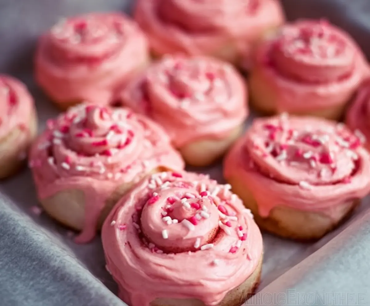 Delicious Pink Velvet Cinnamon Rolls with creamy frosting, perfect for breakfast or dessert.