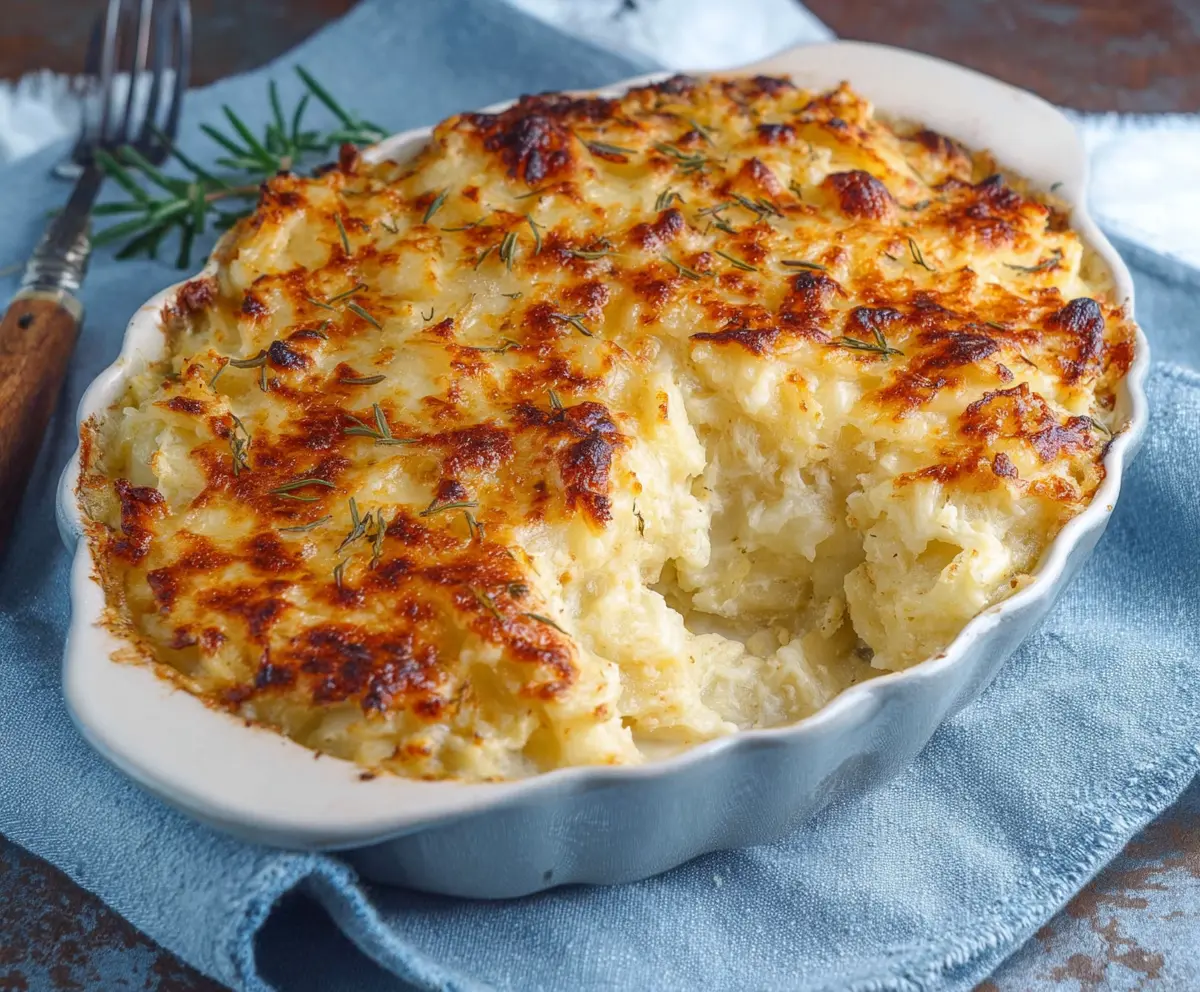 Delicious Potatoes Romanoff with melted cheese and creamy texture, perfect for a savory appetizer or side dish.