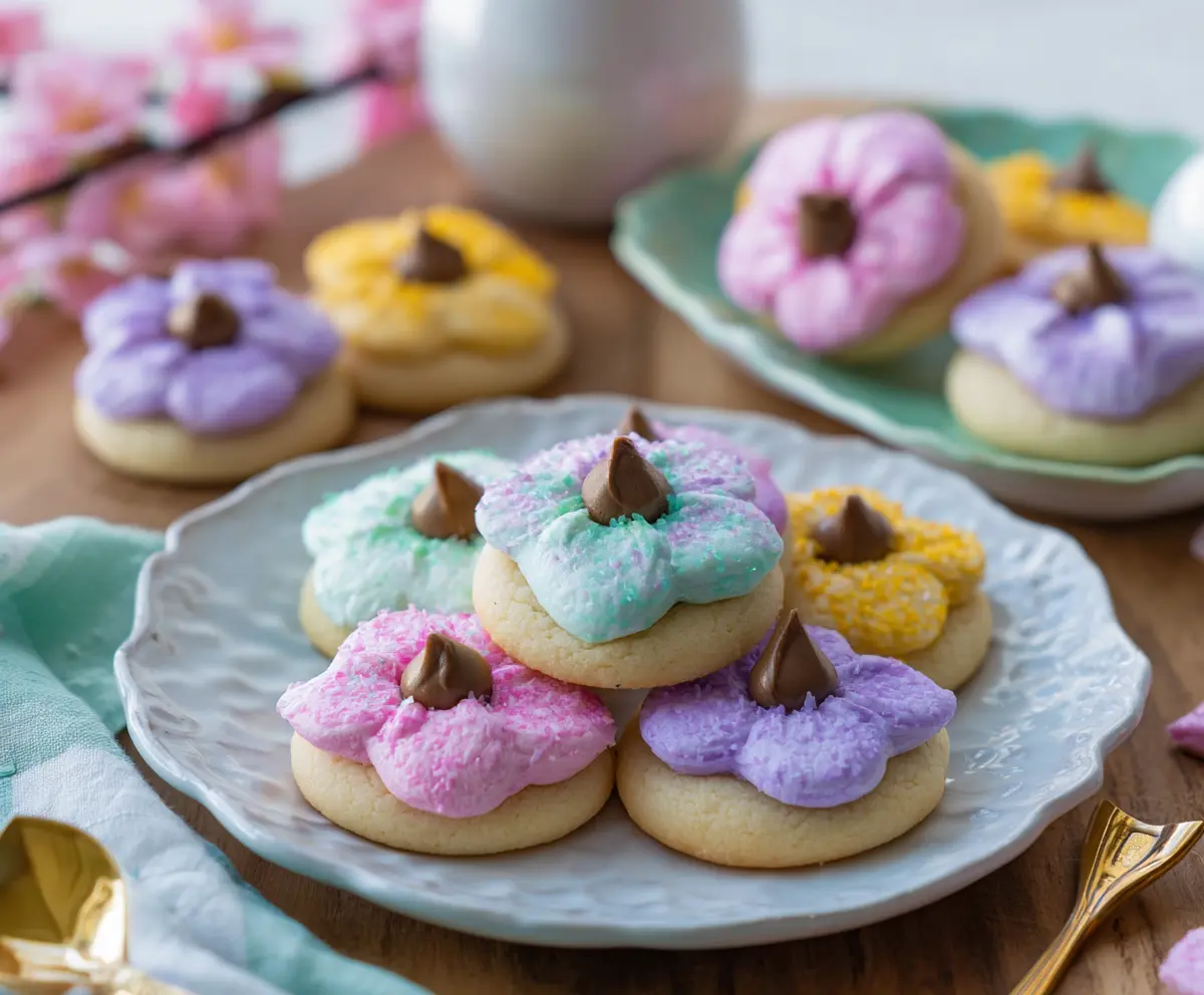 Easter Blossom Cookies decorated with colorful icing and edible flowers for festive celebration.