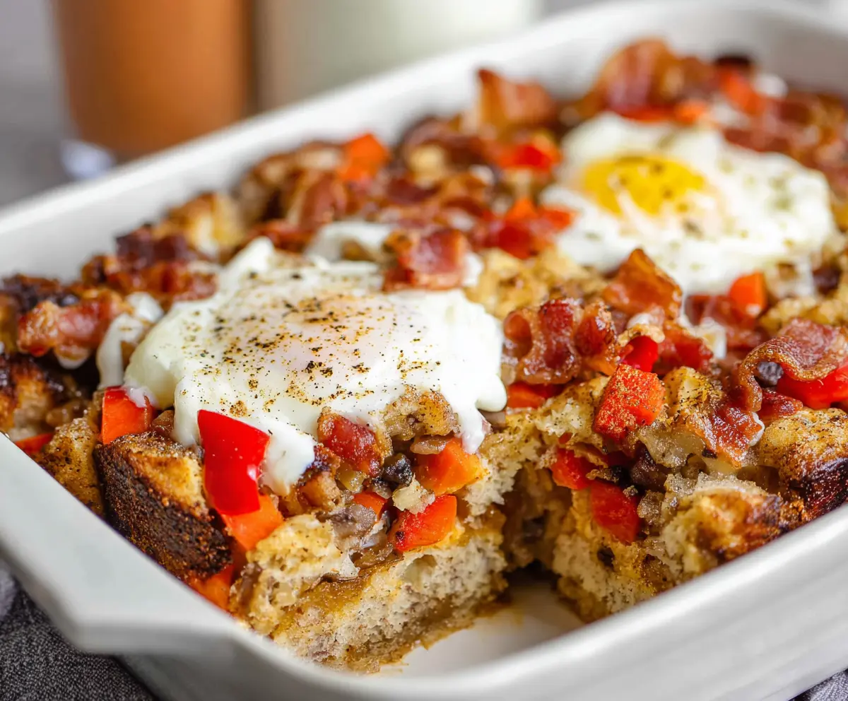 Delicious Easter Breakfast Bake with eggs, cheese, and herbs served fresh.