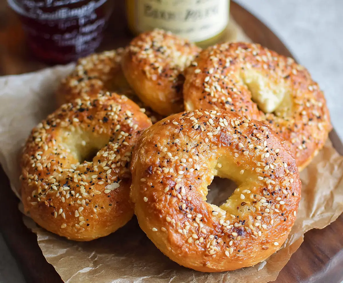 Delicious gluten-free cottage cheese bagels on a breakfast plate with fresh herbs.