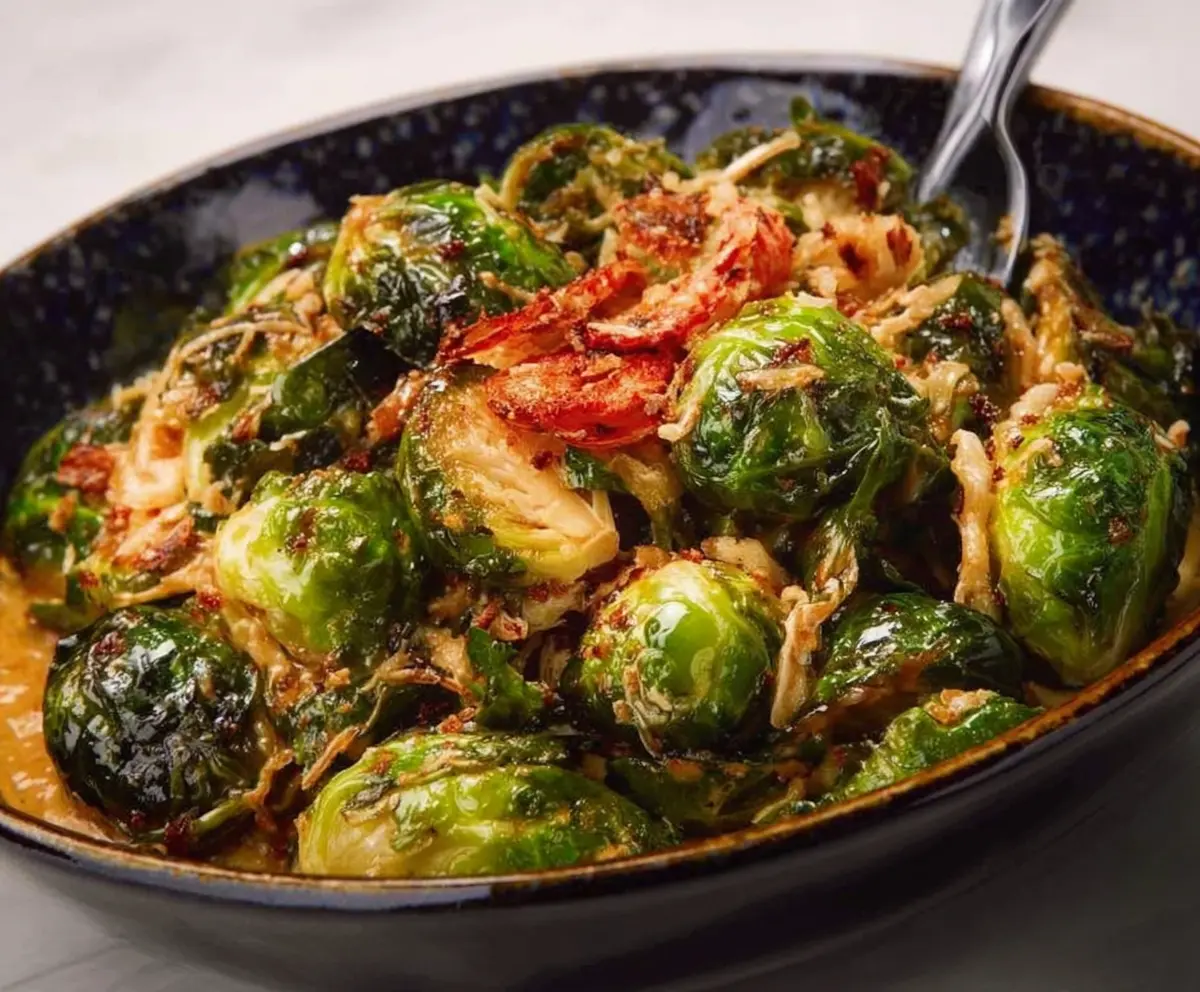 Delicious Red Lobster-style Brussels sprouts garnished with herbs, perfect as a side dish.