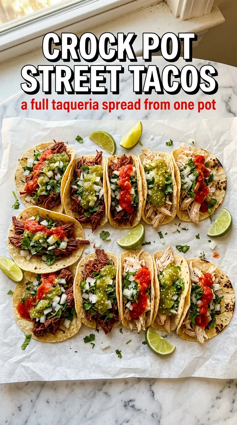 Crock Pot Street Tacos tender beef, shredded, fresh toppings