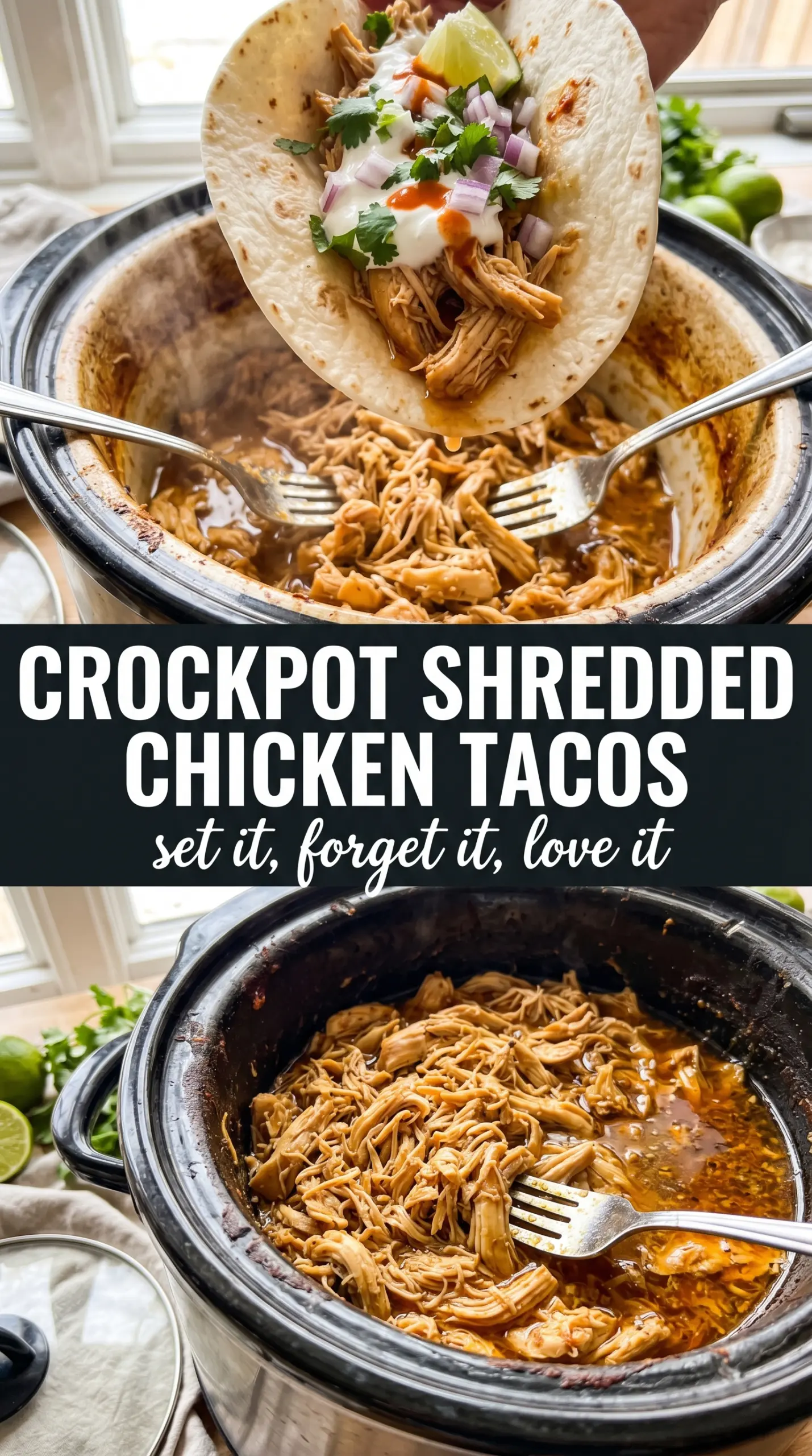 Crockpot Shredded Chicken Tacos juicy shredded chicken
