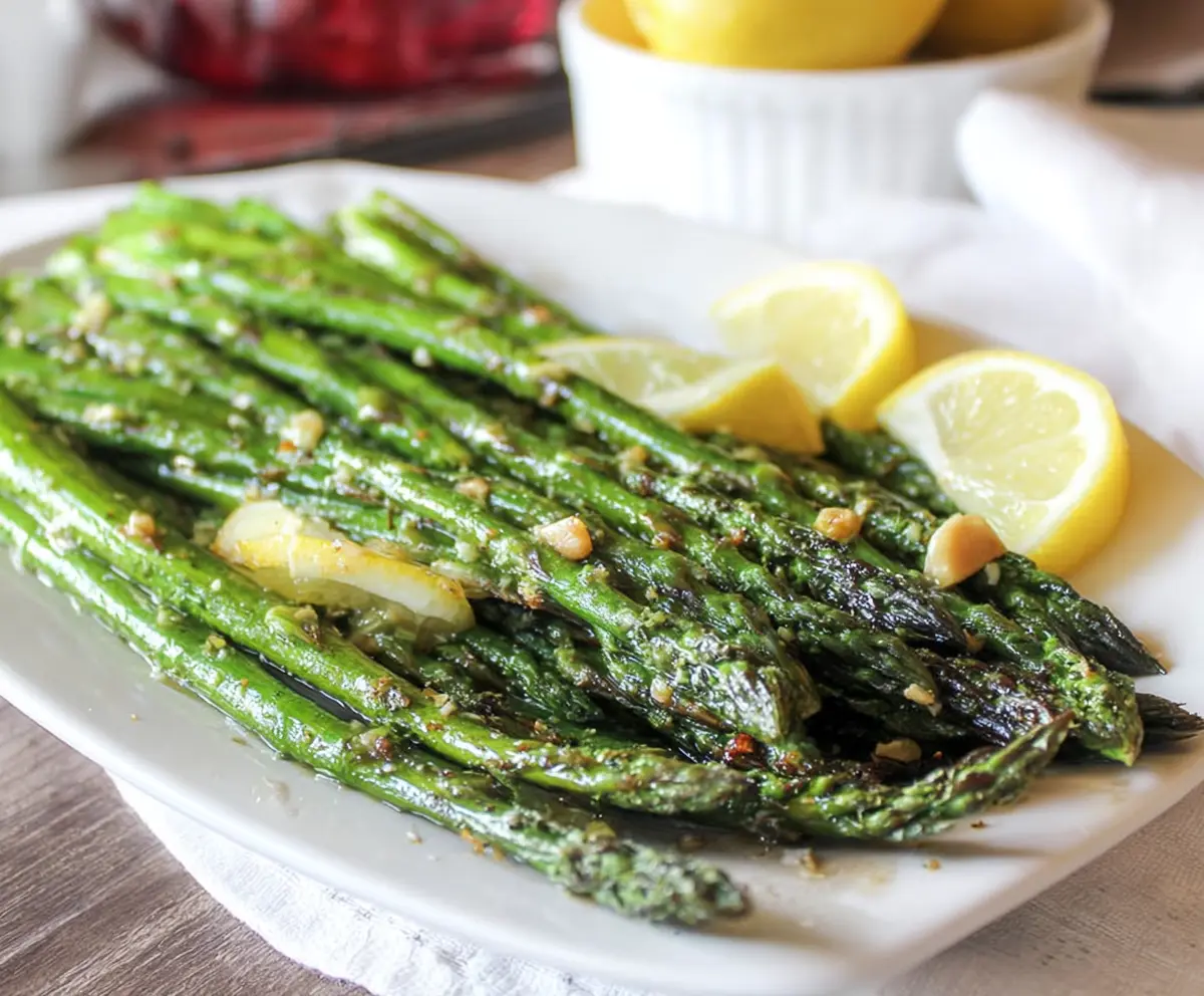 Delicious garlic butter asparagus cooked to perfection, ready to serve as a healthy side dish.