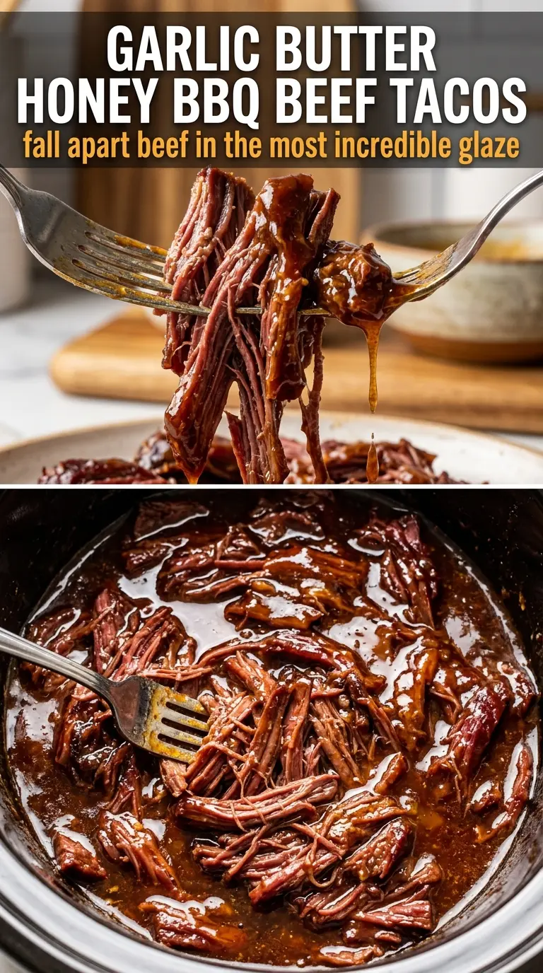 Garlic Butter Honey BBQ Beef Tacos glossy beef cilantro