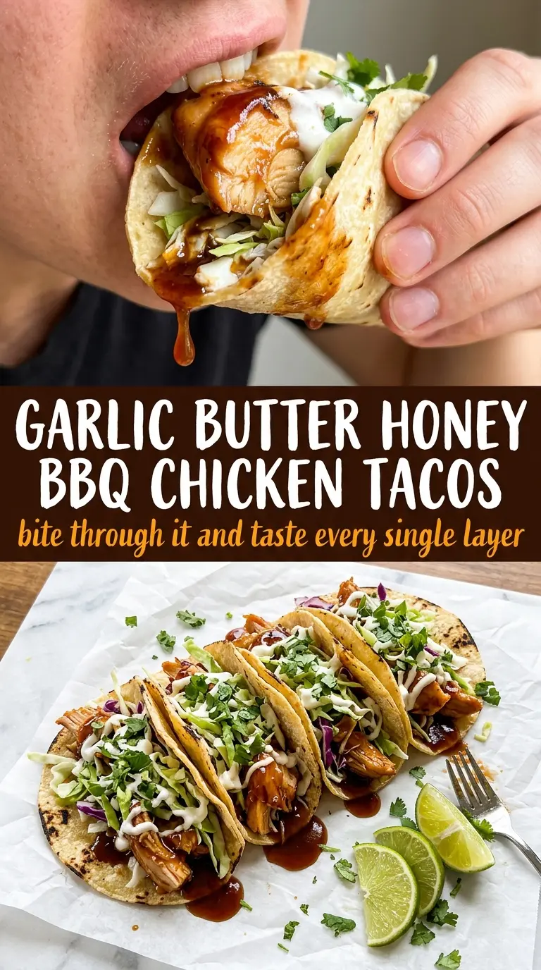 Garlic Butter Honey BBQ Chicken Tacos glossy caramelized