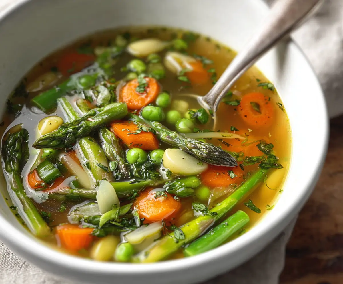 Fresh Spring Vegetable Soup with colorful seasonal vegetables in a bowl
