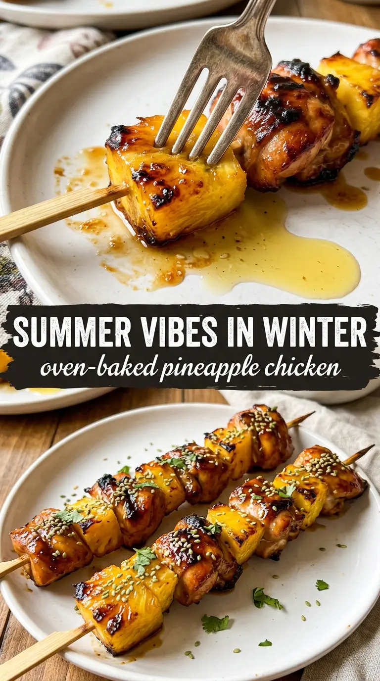 Baked Pineapple Chicken Kabobs caramelized tropical skewers